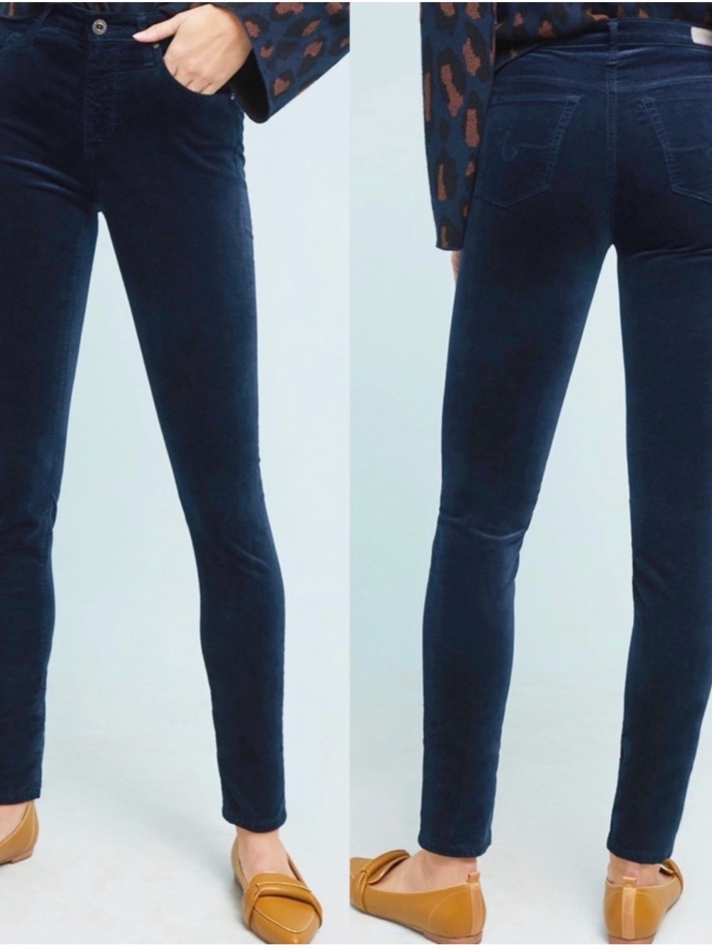 AG x Anthropologie The Stevie Ankle Slim Straight Velveteen Pants Navy 32R